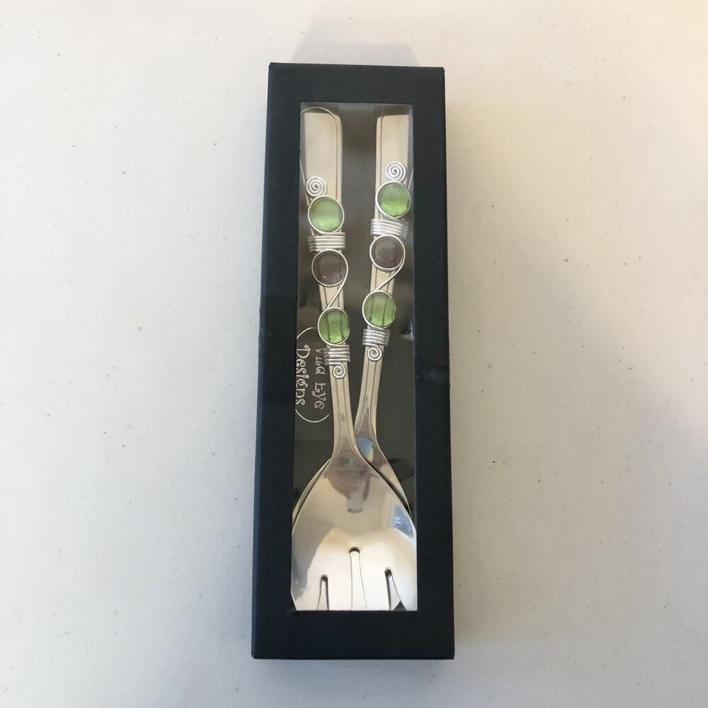 Wild Eye Designs Stainless Handcrafted Salad Fork & Spoon Serving Set Of 2 NIB